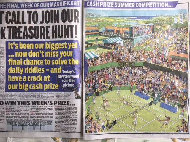 Daily Mail Treasure Hunt search and find scene chuck whelon tennis tournament