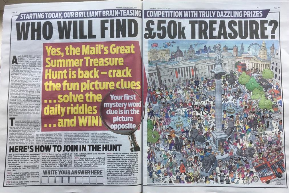 Daily Mail Treasure Hunt search and find scene chuck whelon Trafalgar Square