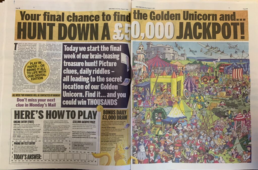 Daily Mail Treasure Hunt search and find scene chuck whelon history fair