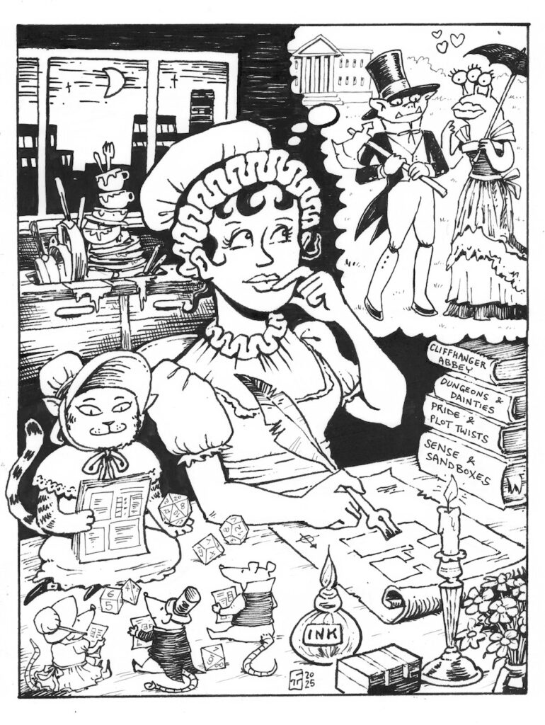 "Pain Austen" - Fronticepiece for Goodman Games' "How to Write Even Better Adventues"